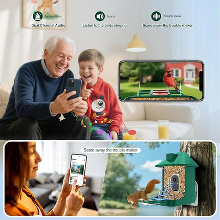 Bird Feeder with Camera,2K Live View,WiFi Smart Bird House with Cam Solar Powered for Outdoor,Night Vision,AI Identify,Auto Record Video,Real-Time App Alerts,Birdwatching Gifts for Family,Birds Lover