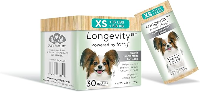 Longevity15 – C15:0 – Fatty Acid Health Supplement for Dogs – Healthy Pet Supplies – for Extra Small Dogs, 3 Pack