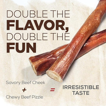 Natural Farm Power Bully Sticks Dog Chews (4”,16 Ounces), 2-in-1 Power Chews: Premium Beef Cheek Wrapped in Beef Pizzle, Double Chewing Time, Promotes Dental Health, Great for Small to Medium Dogs