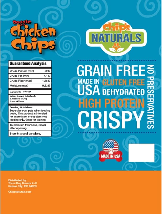 Chip's Naturals Doggie Chicken Chips Medium 8oz oz All Natural High Protein Low Calorie Healthy Dog Treats, Grain Free Gluten Free USDA Inspected & Approved Chicken Treat for Dogs, Pet Supplies