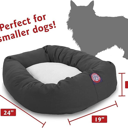 Majestic Pet 24 Inch Poly-Cotton Sherpa Calming Dog Bed - Cozy Soft Round With Spine for Head Support - Washable Fluffy Donut 24x19x7 (Inch) for Small Pets - Gray