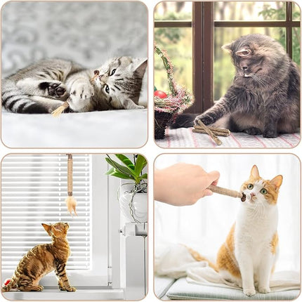 Bissap 10 PCS Silvervine Chew Sticks for Cats, Catnip Chew Sticks Cat Toys for Indoor Cat Kitten Teeth Grinding Interactive Feather Toys for Aggressive Chewers Dental Care