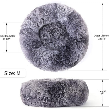 NOYAL Calming Donut Dog Bed for Small to Medium Dogs & Cats - Plush Faux Fur Anti-Anxiety Pet Bed with Machine Washable Cover & Non-Slip Base