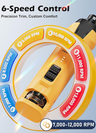 Casfuy 6-Speed Dog Nail Grinder – 50%+ Boost Power Dog Nail Trimmers Quiet with Dust Cap & 2 LED Lights & 2000mAh Battery & 4.8V Motor Electric Pet Toenail File Tool for Large Medium Small Dogs Cats