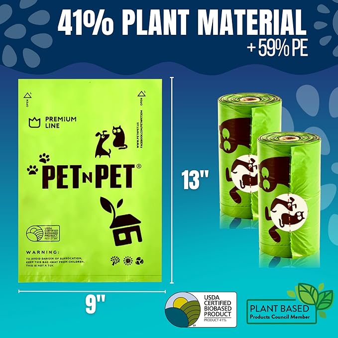 Pet N Pet 360 Counts, Unscented Dog Poop Bags Rolls, 38% Plant Based & 62% PE Poop Bags For Dogs, 24 Rolls Extra Thick Dog Waste Bag, Doggie Poo Bag