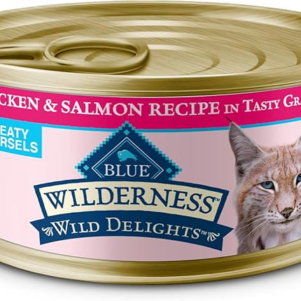 Blue Buffalo Wilderness Wild Delights Meaty Morsels Natural Wet Cat Food, Chicken & Salmon in Tasty Gravy, 3-oz. Cans, 24-Pack