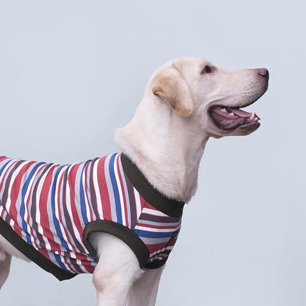 Large Dog Striped T Shirts Clothes Sleeveless Tank Top Vest for Pitbull Labrador, Red, 3X-Large