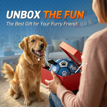 QDAN Dog Ropes Toys, Soccer Ball with Straps, Puppy Birthday Gifts, Durable Balls for Medium Large Dogs-Blue&Grey（8 Inch）