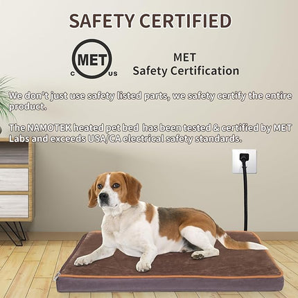 NAMOTEK Outdoor Heated Pet Bed for Cats Dog in Winter with Orthopedic Foam Base Auto Constant Temperature Electric Heating Pad & Waterproof Liner for Dog House Cabin Cot Doorway(31" Lx19 Wx1.7 Th)