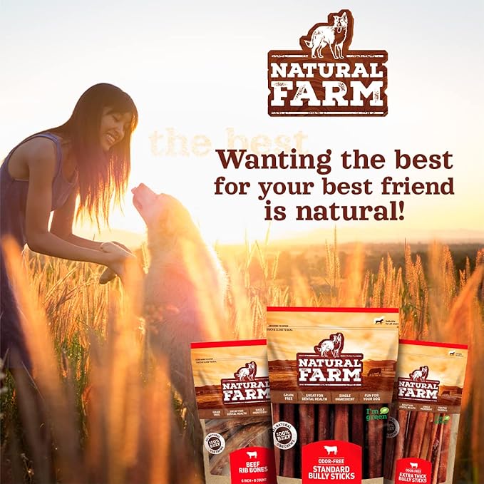 Natural Farm Collagen Sticks for Dogs (6 Inch, 25 Pack), Odor-Free Long Lasting Chews & Rawhide Alternative - 95% Collagen, Low Fat, High Protein - Best Dental Dog Treats - Medium & Large Dogs