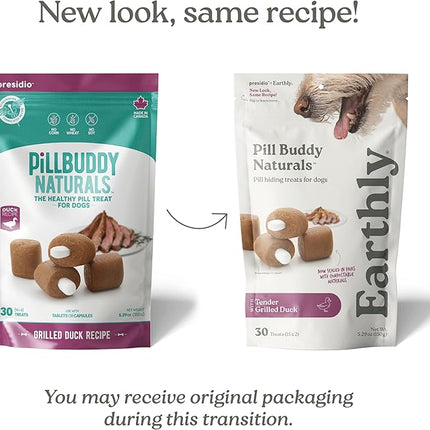 Earthly Pill Buddy Naturals - Duck (Chicken-Free) Pill Hiding Treats for Dogs - Pill Pocket for Any Size Medication - 30 Servings