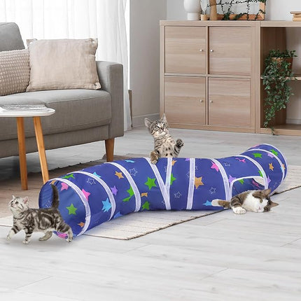 Glittme Cat Tunnel, Cat Tunnels for Indoor Cats, S-Shape Peekaboo Cat Cave with Cat Toys, Foldable Cat Tubes and Tunnels for Cats, Rabbit, Puppy, Guinea Pig