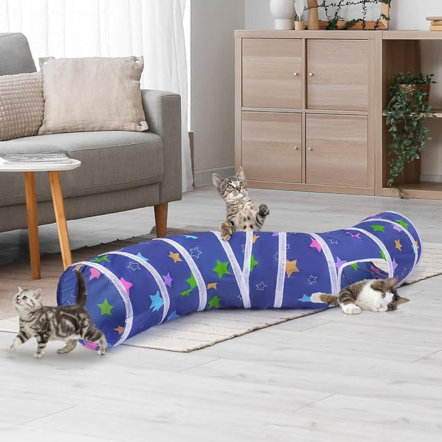 Glittme Cat Tunnel, Cat Tunnels for Indoor Cats, S-Shape Peekaboo Cat Cave with Cat Toys, Foldable Cat Tubes and Tunnels for Cats, Rabbit, Puppy, Guinea Pig