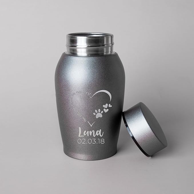 Personalized Cremation Keepsake Pet Ashes Urn Waterproof with Airtight Closure Customized Text Engraving Vase Container Memorial Dog Cat Funeral Decorative (You Left paw Prints on My Heart)