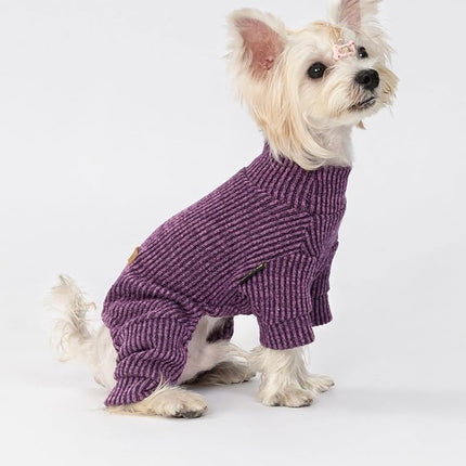 Fitwarm Mock Neck Knitted Dog Pajamas, Warm Winter Clothes for Small Dogs Boy Girl, Pet Onesie, Purple, Small