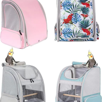 Bird Backpack, Bird Travel Carrier with Stand Perch, Airline Approved Grey Bird Backpack Carrier