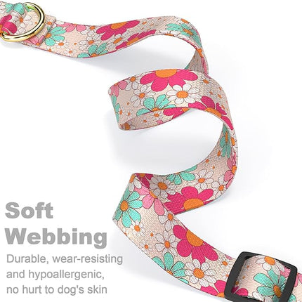 Rnivvi Dog Collar for Medium Dogs, Cute Heavy Duty Adjustable Puppy Collar with Quick Release Buckle for Girl & Female, Pet Accessories for Walking Running, M Length 1" Width, Hand Drawn Flowers