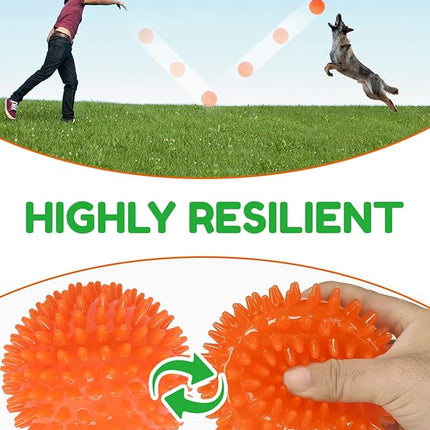 4.5” Heavy Duty Squeaky Dog Balls for Medium Large Dogs, Dog Toys for Aggressive Chewers, Spike Ball Toys for Clean Teeth and Training(2 Pack)