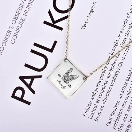 LONAGO 925 Sterling Silver Custom Dog Cat Portrait Photo Necklace Personalized Pet Engraved Picture Pendant Memorial Gift Name Jewelry for Women Mom