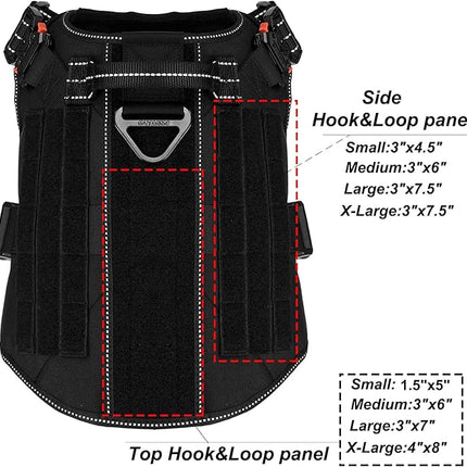 ICEFANG Tactical Dog Harness, Large Size,2X Metal Buckle,Working Dog MOLLE Vest with Handle,No Pulling Front Leash Clip,Hook and Loop Panel (Black,L (Pack of 1))