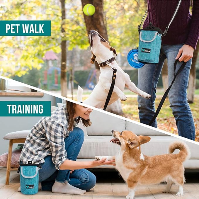 PetAmi Dog Treat Pouch, Large Pet Training Treat Pouch with Pocket, Dog Trainer Essentials Supply Holder with Poop Bag Dispenser, Training Bag for Kibbles Toys, 3 Ways to Wear (Turquoise)