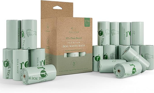 Eco-Friendly 92% Plant-Based Dog Poop Bags Rolls -270 Extra Thick, Durable, Leak-Proof, Odorless, Convenient Disposal - USDA Certified, Heavy-Duty Trash Bags and Garbage Bags