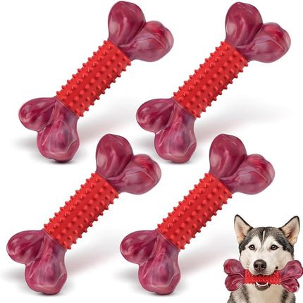 Apasiri Dog Toys for Aggressive Chewers with Beef Flavor: 4-Pack Dog Bones for Large Dogs, 8" Chew Toys Long-Lasting, Tough Nylon & Rubber Dogs Toys
