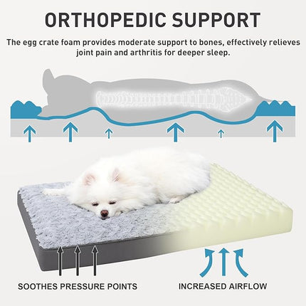 KSIIA Dog Crate Bed Waterproof for Small Dogs - Rose Velvet Soft Fluffy Washable with Removable Cover & Anti-Slip Bottom, 23 x 17 Inch, Light Gray