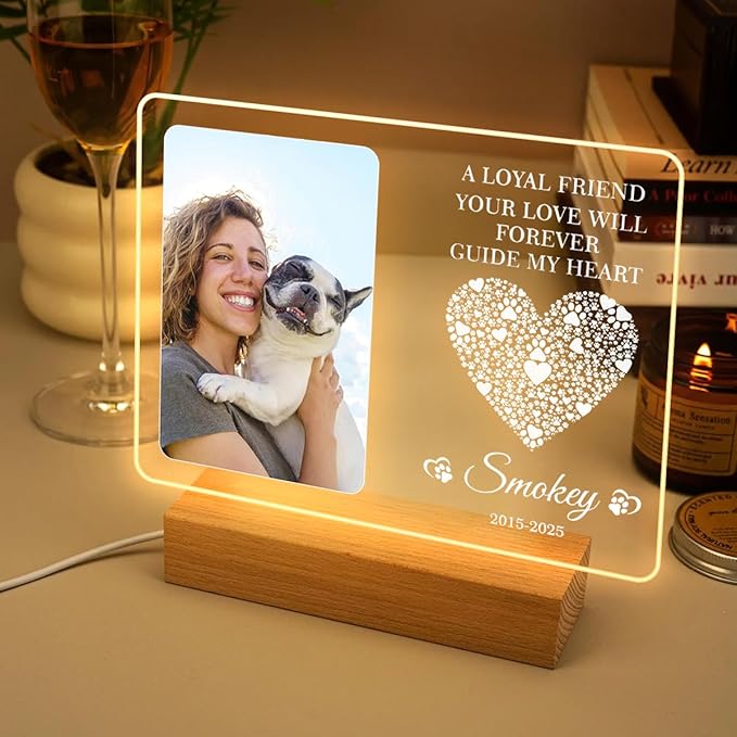 Personalized Pet Memorial Gifts, Dog Memorial Gifts for Loss of Dog, Pet Loss Gifts in Memory of Dog Night Lights, Custom Dog Memorial Plaque, Cat Memorial Photo Frame, Pet Sympathy Gifts