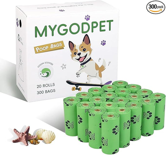 Dog Poop Bags Rolls 300 Count Biodegradable Poop Bags Refills for Dog and Cat Ocean Soap Scented Waste Bag Leak Proof Doggie Poop Bag Doggy Trash Bag Green