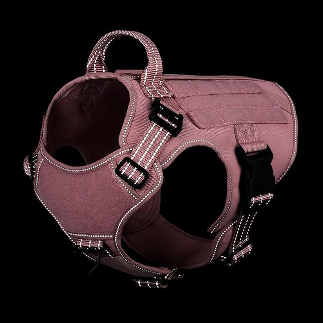 ICEFANG Tactical Dog Harness,X-Large Size, 2X Metal Buckle,Working Dog MOLLE Vest with Handle,No Pulling Front Leash Clip,Hook and Loop Panel (Pink, XL (Pack of 1))