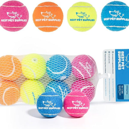 Best Pet Supplies Interactive Squeaky Dog Chew Toy, Ideal Dog Toys for Chewers, Small, Medium & Large Dogs, and Fetch Lovers - Tennis (Assorted Color), Small (Pack of 8)