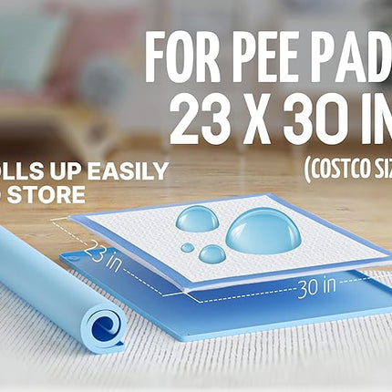 Skywin TidyFriend Dog Pee Pad Holder Tray Fits for 30” x 23” Pee Pads with Corner Lock Holes, Raised Edges, Non-Spill, Easy to Clean Silicone Dog Potty Tray Holder, for Indoor Floor Protection (Blue)