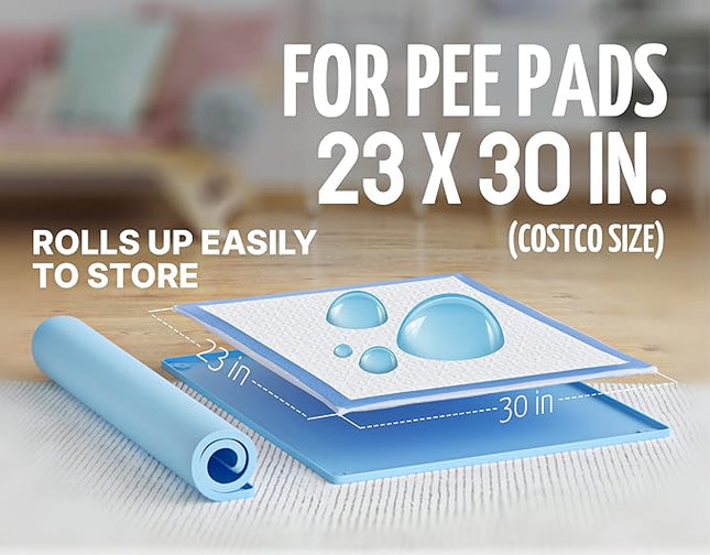 Skywin TidyFriend Dog Pee Pad Holder Tray Fits for 30” x 23” Pee Pads with Corner Lock Holes, Raised Edges, Non-Spill, Easy to Clean Silicone Dog Potty Tray Holder, for Indoor Floor Protection (Blue)