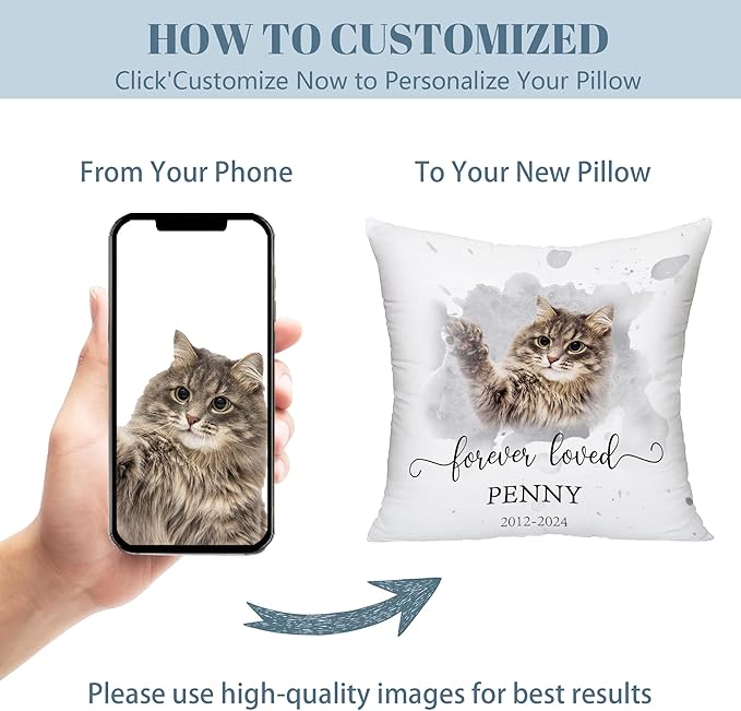Funny DIY Custom Pet Memorial Gifts for Loss of Dogs, Personalized Pet Watercolor Portrait Throw Pillows with Pictures, Dog Cat Memorial Pillow, Customized Bereavement Sympathy Gifts for Pet Lover