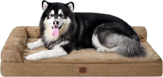 EHEYCIGA Memory Foam Dog Bed XXL, Giant Dog Bed Orthopedic with Washable Removable Cover, Waterproof Pet Bed Couch for Jumbo Dogs, 48x36x7 Inches, Camel
