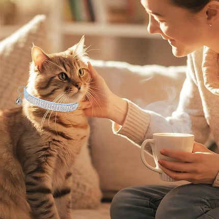 EXPAWLORER Soft Velvet Safe Cat Collars for Girl Cats - Rhinestones Bling Diamante Adjustable Collars Breakaway- Chirstmas Cat Clollar Gifts with Bells for Boy Cats Kitty and Small Dogs