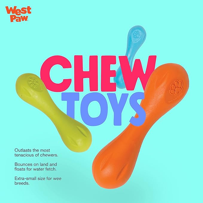 WEST PAW Zogoflex Hurley Dog Bone Chew Toy – Floatable Pet Toys for Aggressive Chewers, Catch, Fetch – Bright-Colored Bones for Dogs – Recyclable, Dishwasher-Safe, Non-Toxic, Small, Aqua