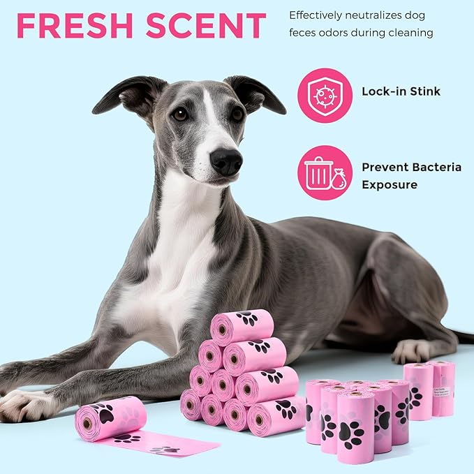 Dyforce Scented Dog Poop Bags,Leak Proof Pet Waste Bags for Dog Walking,Extra Thick and Large Cat Litter Bags for Poop,30 Refill Rolls,600 Bags,9x13",Pink
