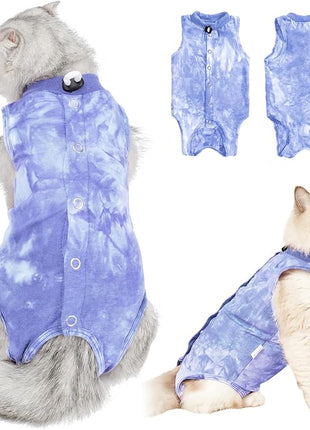 Cat Recovery Suit After Surgery, Recovery Wear for Abdominal Wounds, Onesie Cone E-Collar Alternative - Blue M