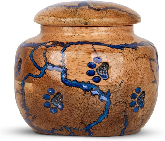 Wood Pet Urns for Dog/Cat Ashes - Small 10 Cu/in Resin Decorative Urn for Ashes for Dog, Urns for Cats - Pet Memorial Remembrance Box - Blue, Small (10 Cubic inches)