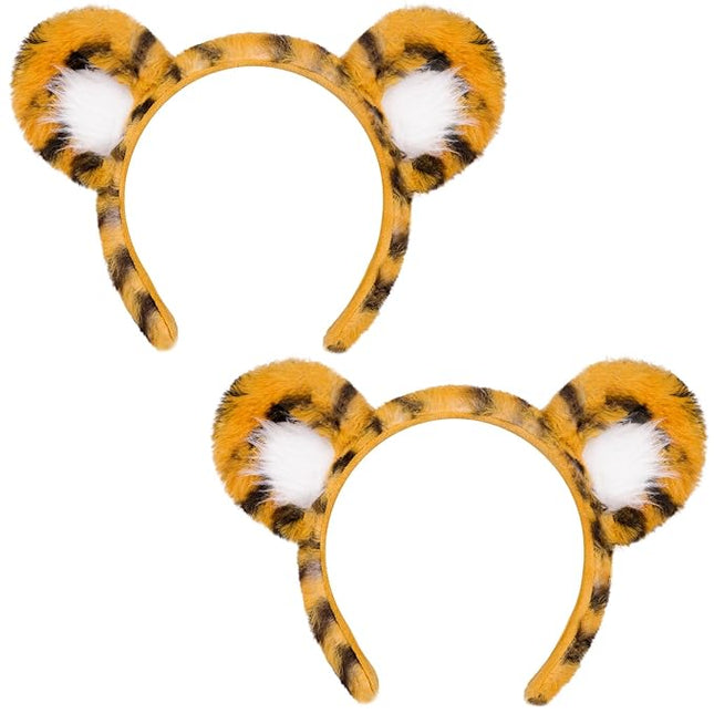 Beviliu 2Pack Animals Ear Tiger Ears Headband Realistic Fluffy Cat Bunny Dog Monkey Headbands Halloween Christmas Costume for Washing Makeup Cosplay Party
