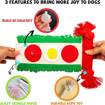 Dog Puzzle Snuffle Mat Toys, Squeaky Enrichment Rope Crinkle Treat Dispensing Tug Toy for Small Medium Large Dog, Boredom and Mental Stimulation Toy, Burrito