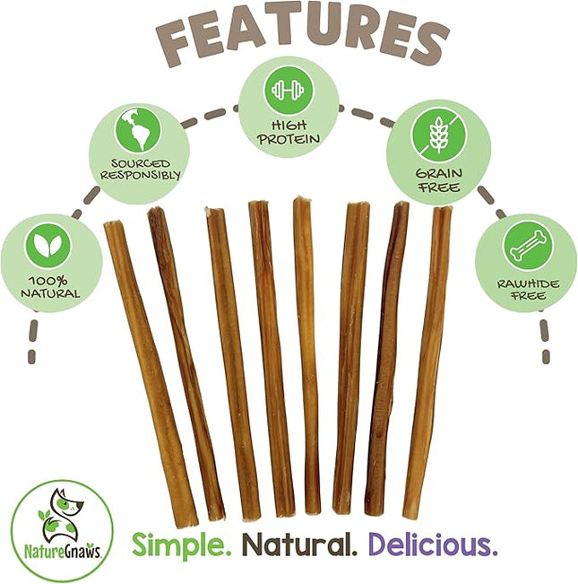 Nature Gnaws Extra Thin Bully Sticks for Small Dogs 5-6" (10 Count) - Long Lasting for Light Chewers and Puppies - Natural Beef Dog Chew Bones