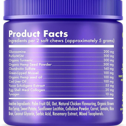 LEGITPET Hemp Hip & Joint Supplement for Dogs Soft Chews Made in USA Functional Glucosamine for Dogs Chondroitin MSM Turmeric Hemp Seed Oil Natural Pain Relief Mobility Advanced Joint 120 Treats