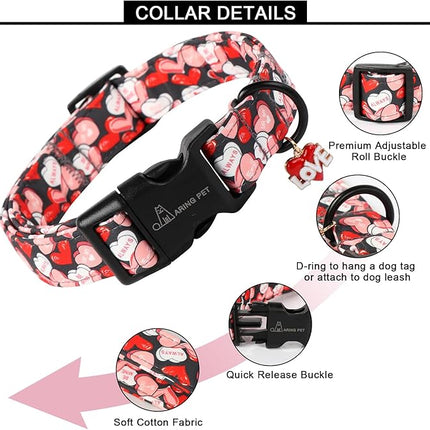 ARING PET Valentine's Day Dog Collar-Cute Black Heart Dog Collars, Adjustable Valentine Heart Pet Collars Puppy Collar with Quick Release Buckle for Girl&Boy Dogs