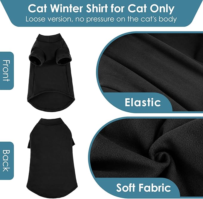 SUNFURA Turtleneck Sweater for Cat, Sphynx Cats Shirt Hairless Cat Sweaters with Sleeves, Warm and Soft Kitten Pullover Fleece Winter Pajamas Jumpsuit for Puppy Cats, Black S