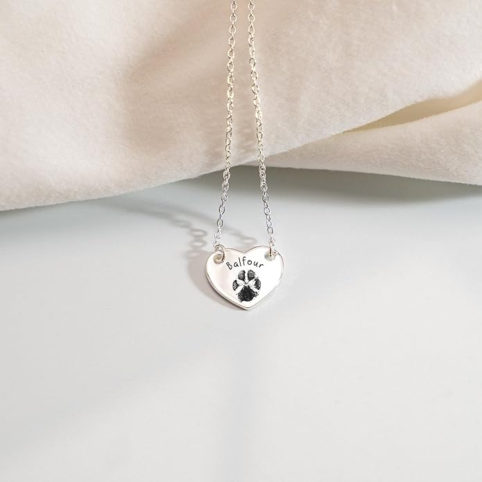 Customized Paw Print Necklace Personalized Pet Name Necklace Custom Engraved Dog Cat Paw Pendant Necklace Pet Memorial Gift for Pet Lovers