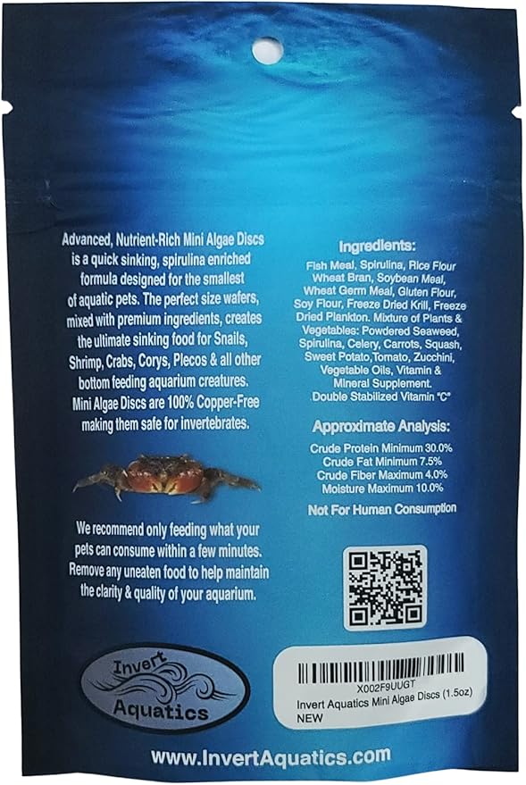 Mini Algae Discs - Sinking Diet for Snails, Shrimp & Bottom Feeding Fish (1.5oz (42,5g))