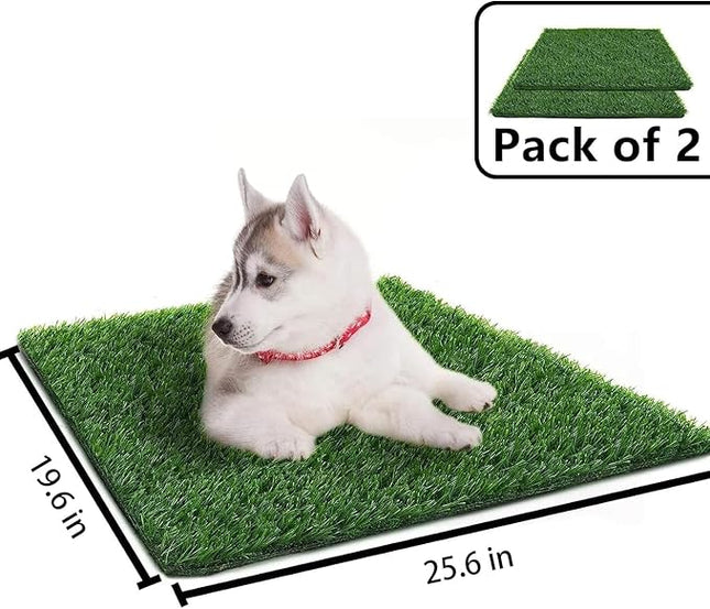 Artificial Grass for Dogs Pee Tray Fake Grass Mat for Professional Puppy Potty Trainer Replacement Dog Grass Pad for Indoor and Outdoor (25.6x19.6 Inch(Pack of 2))